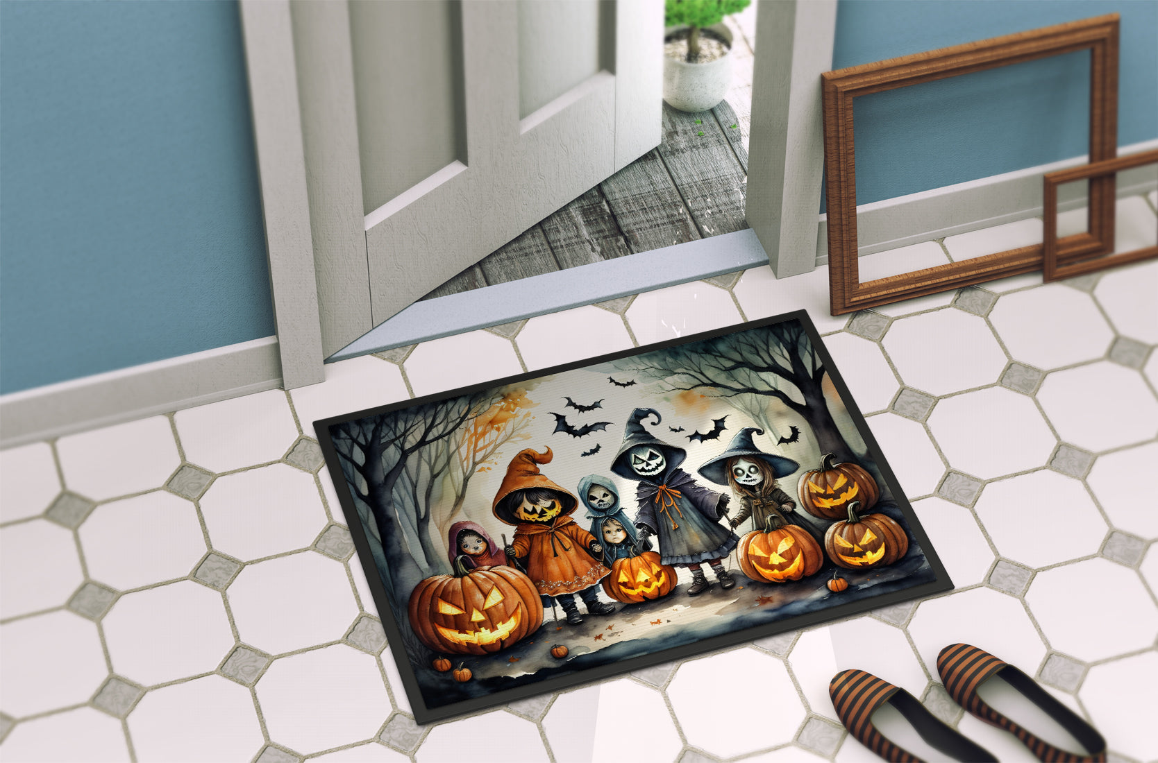 Trick or Treaters Spooky Halloween Doormat-3