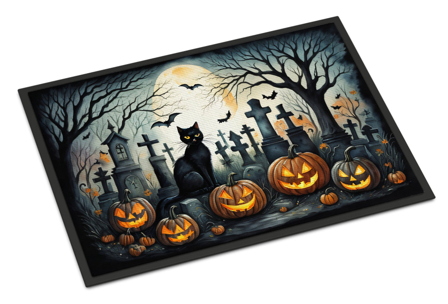 Black Cat Spooky Halloween Doormat-0