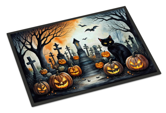 Black Cat Spooky Halloween Doormat-0