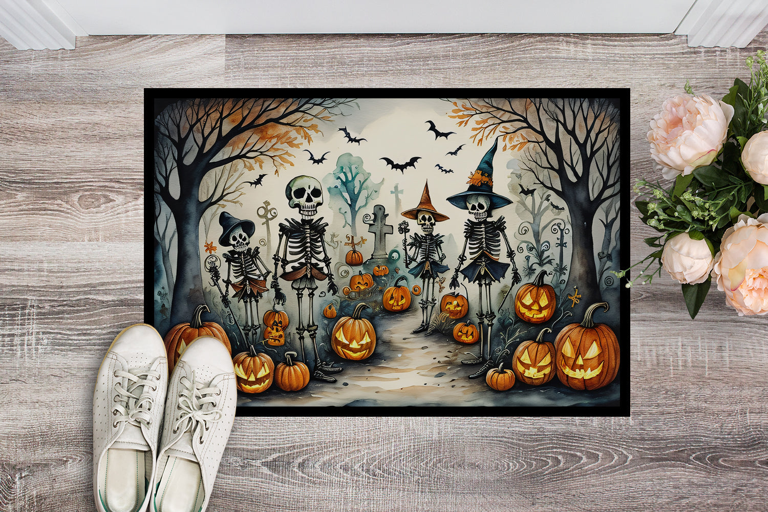 Calacas Skeletons Spooky Halloween Doormat-1