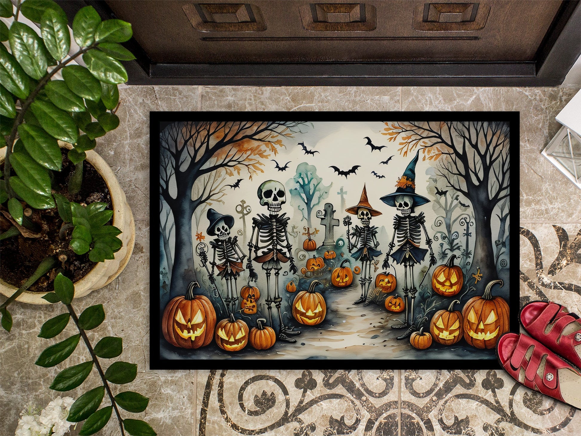 Calacas Skeletons Spooky Halloween Doormat-2