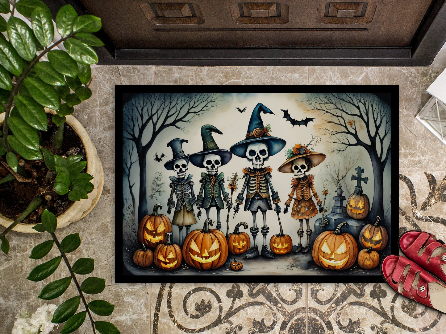 Calacas Skeletons Spooky Halloween Doormat-2