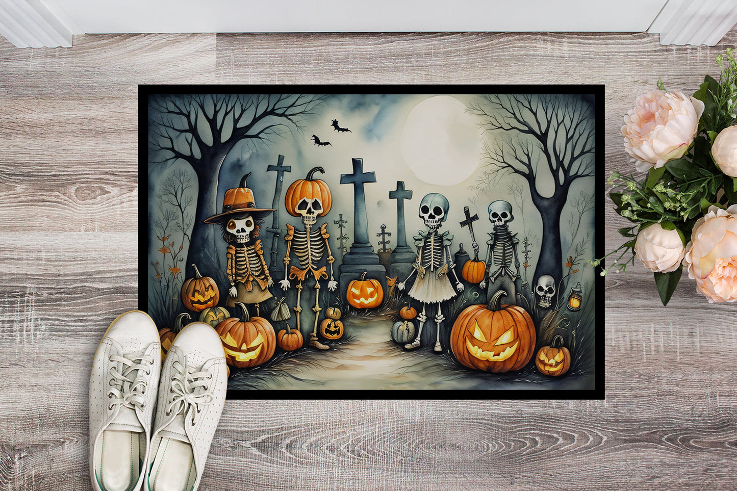 Calacas Skeletons Spooky Halloween Doormat-1