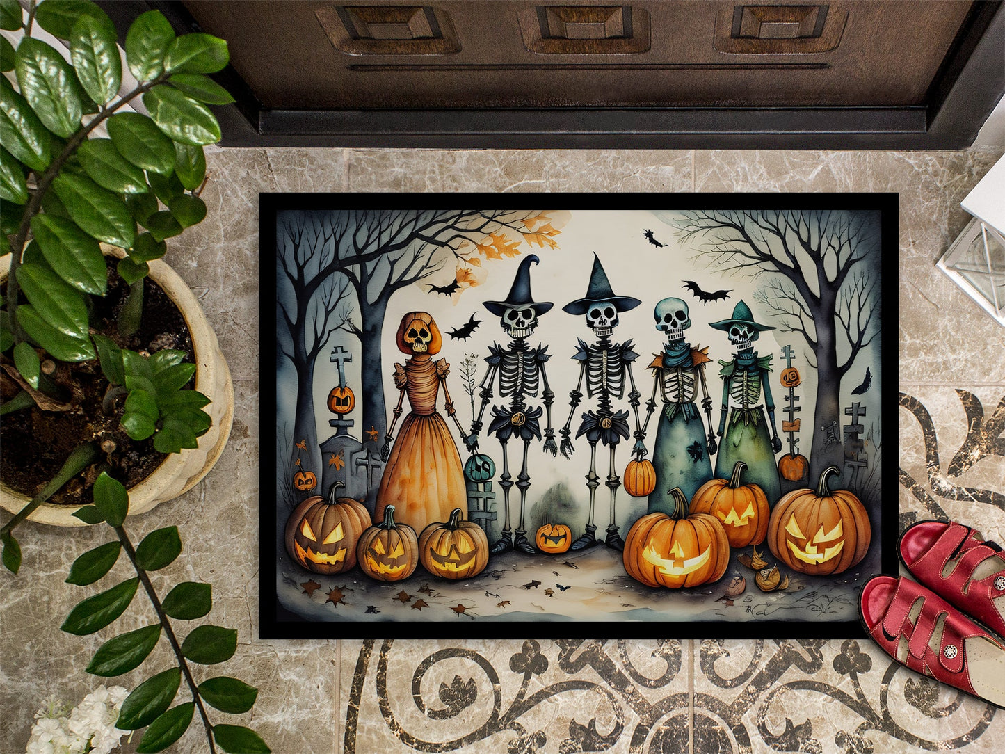 Calacas Skeletons Spooky Halloween Doormat-2