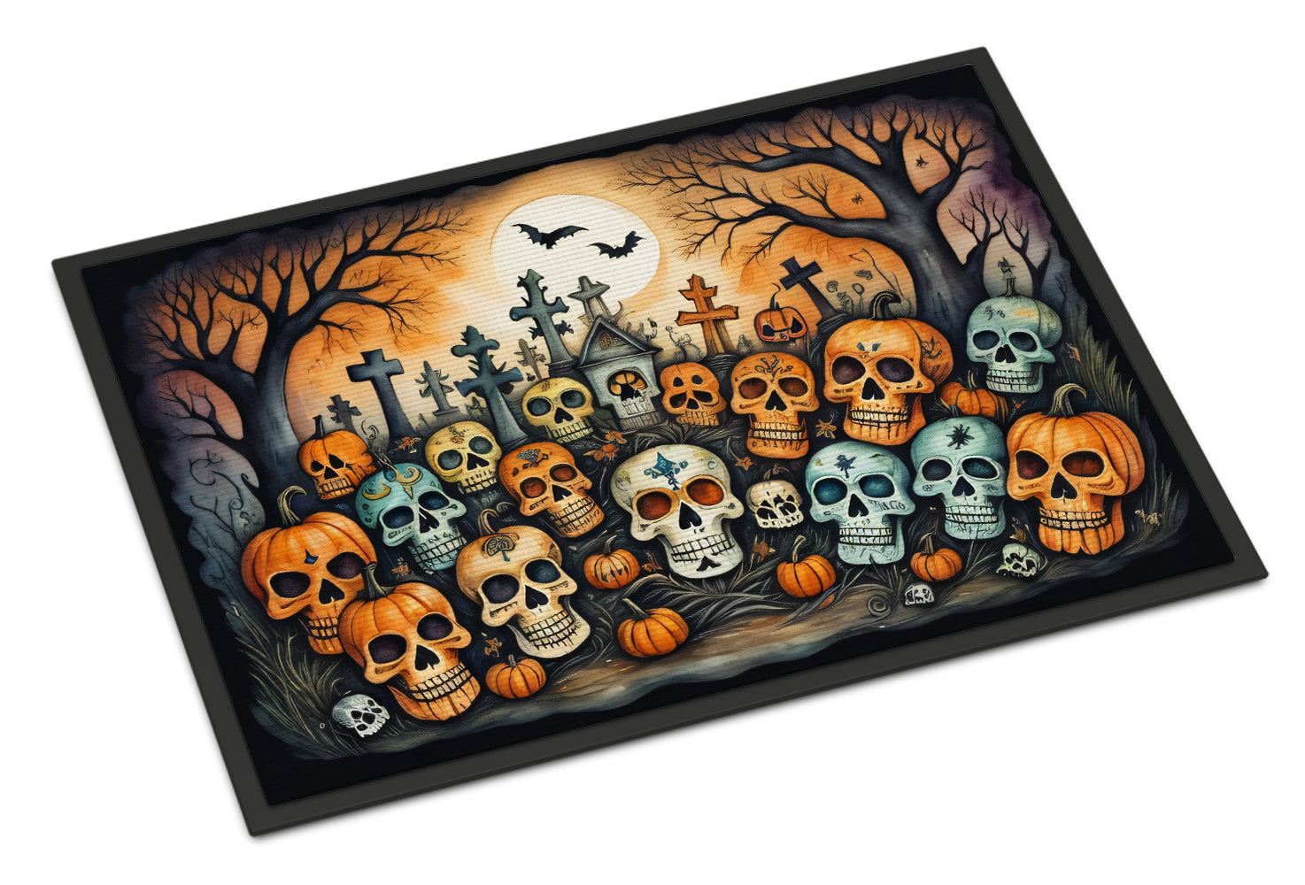 Calaveras Sugar Skulls Spooky Halloween Doormat-0