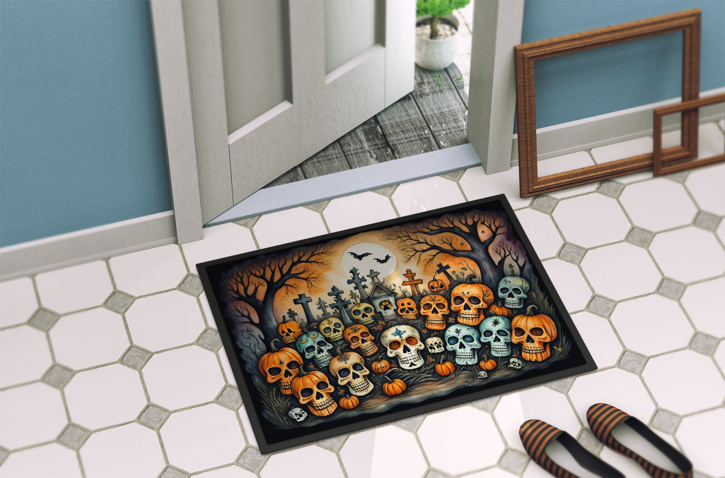 Calaveras Sugar Skulls Spooky Halloween Doormat-3