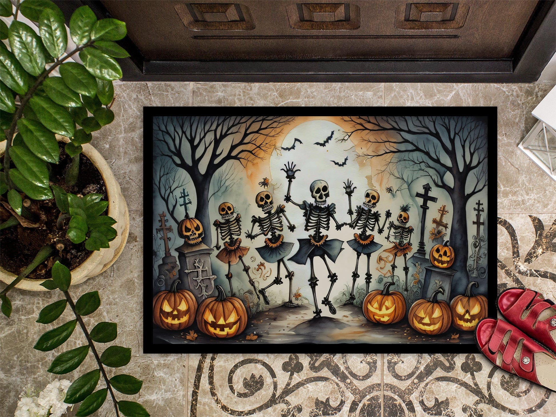 Dancing Skeletons Spooky Halloween Doormat-2