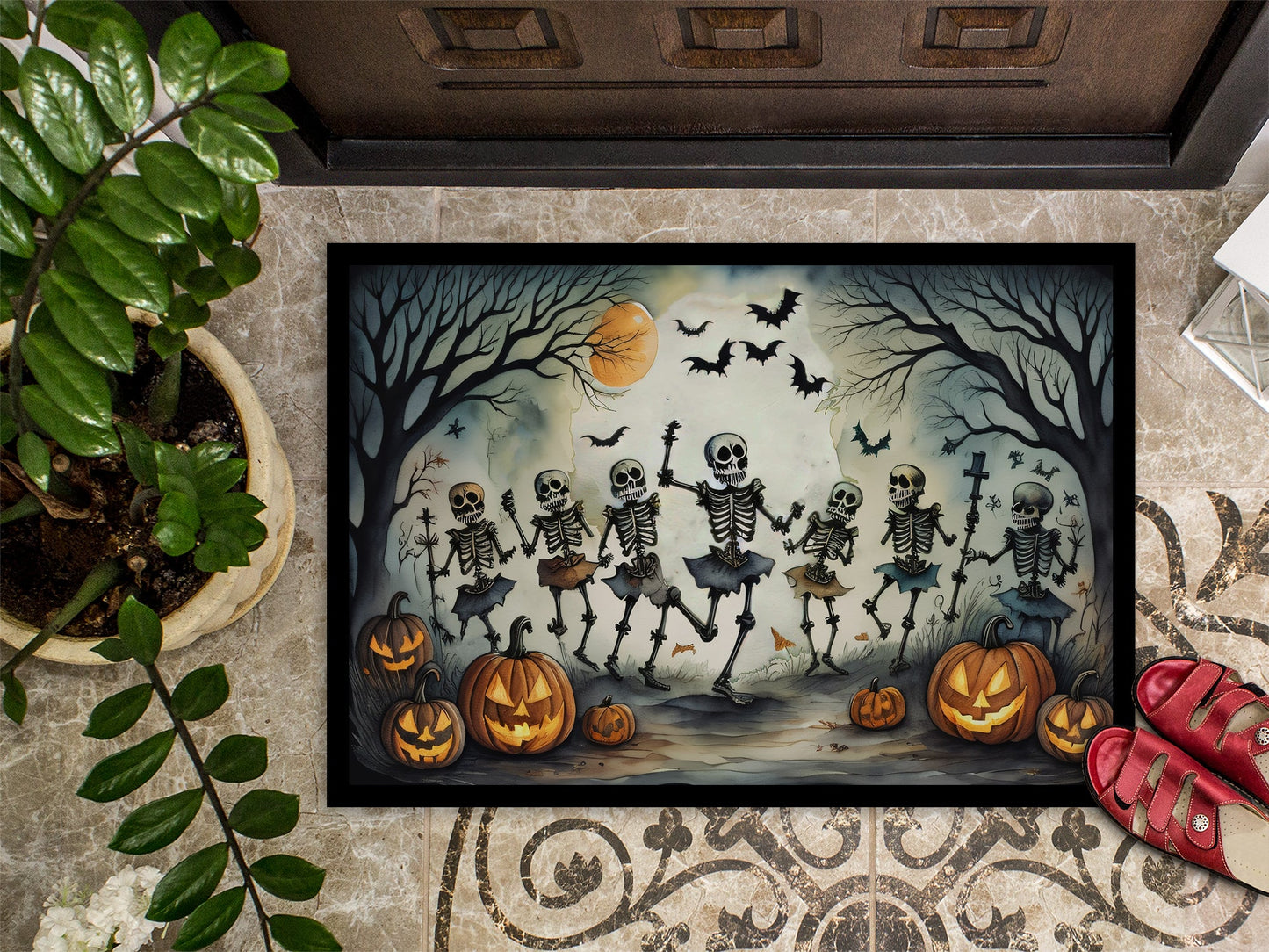 Dancing Skeletons Spooky Halloween Doormat-2