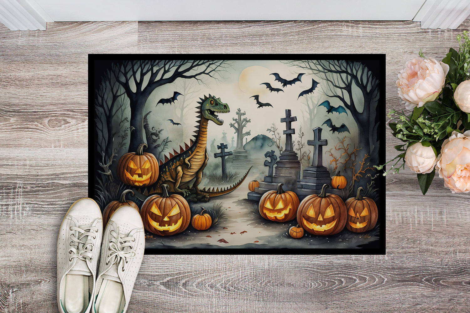 Dinosaurs Spooky Halloween Doormat-1