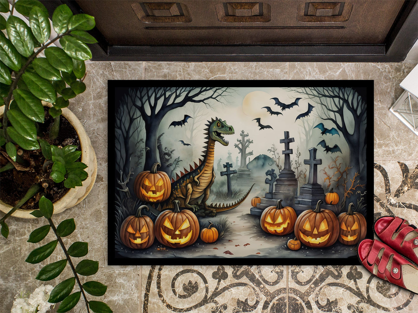 Dinosaurs Spooky Halloween Doormat-2