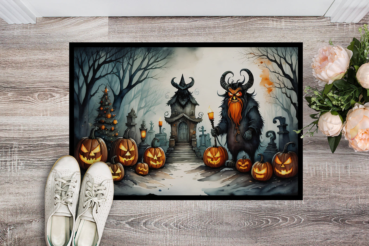 Krampus The Christmas Demon Spooky Halloween Doormat-1