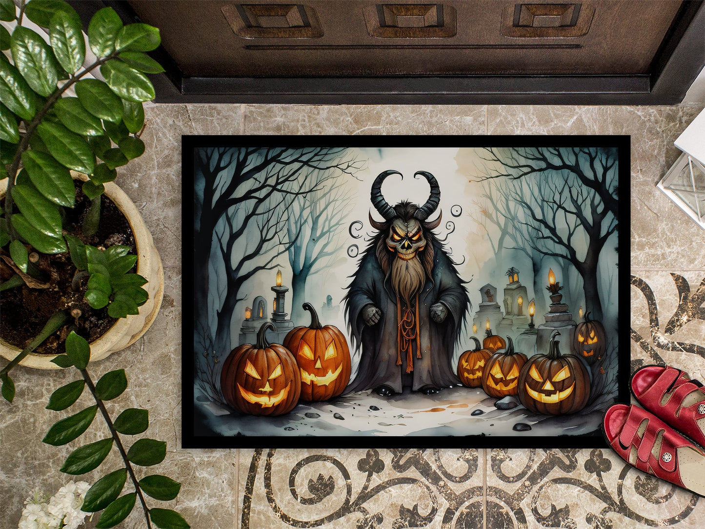 Krampus The Christmas Demon Spooky Halloween Doormat-2