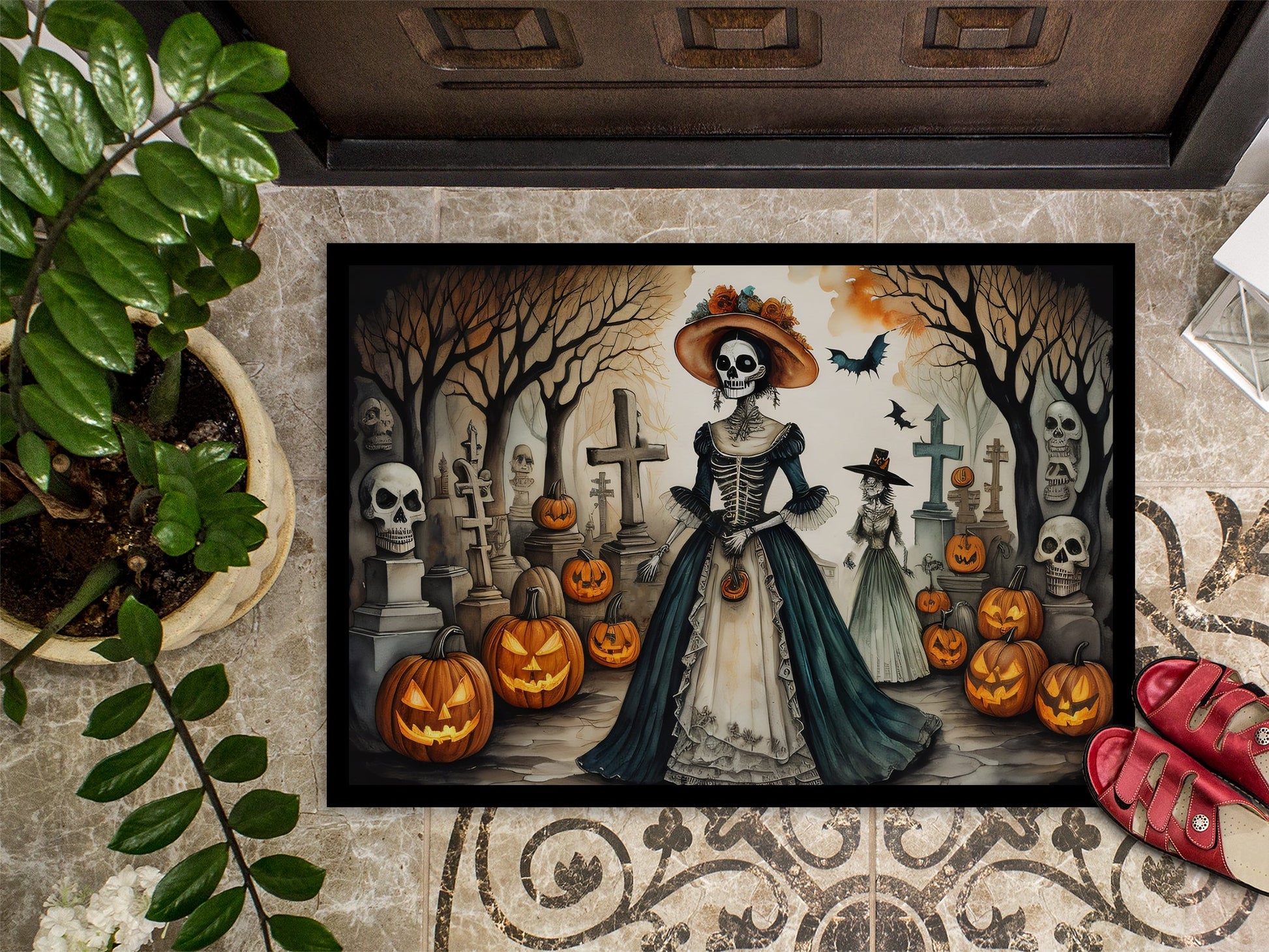 La Catrina Skeleton Spooky Halloween Doormat-2