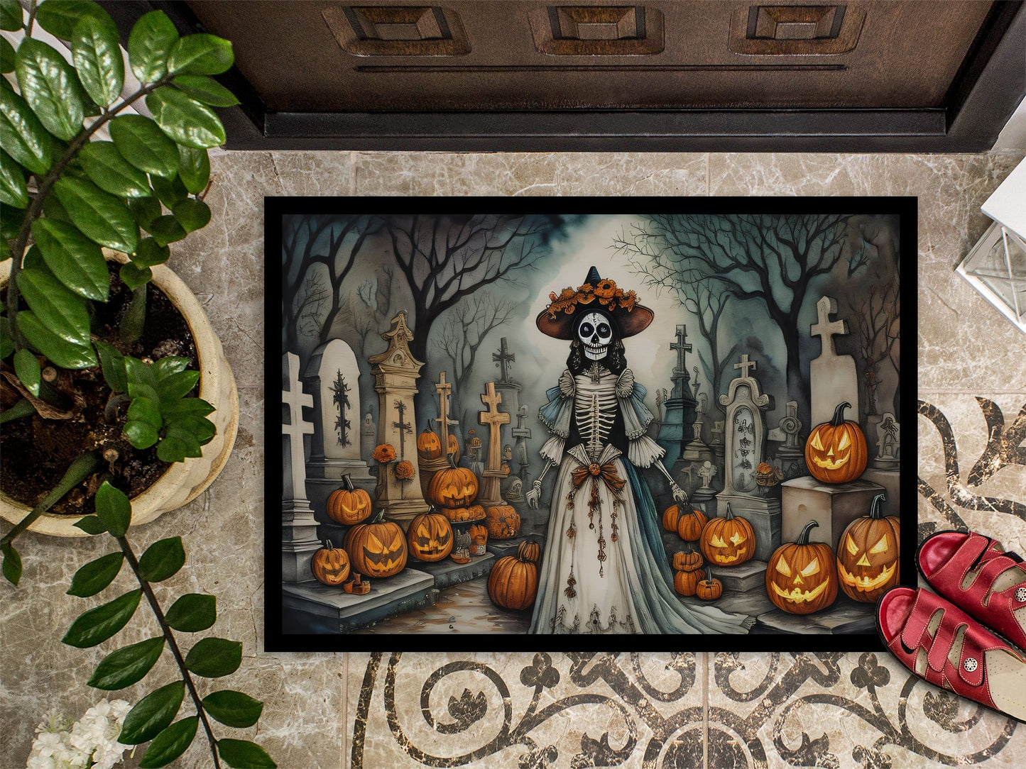 La Catrina Skeleton Spooky Halloween Doormat-2