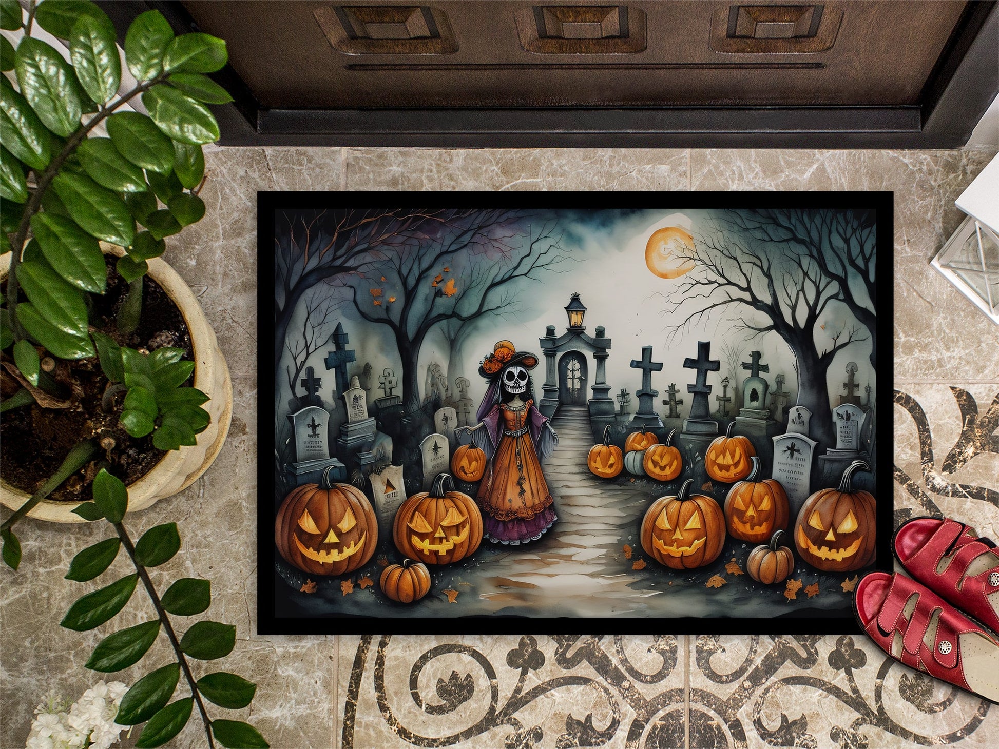 La Catrina Skeleton Spooky Halloween Doormat-2