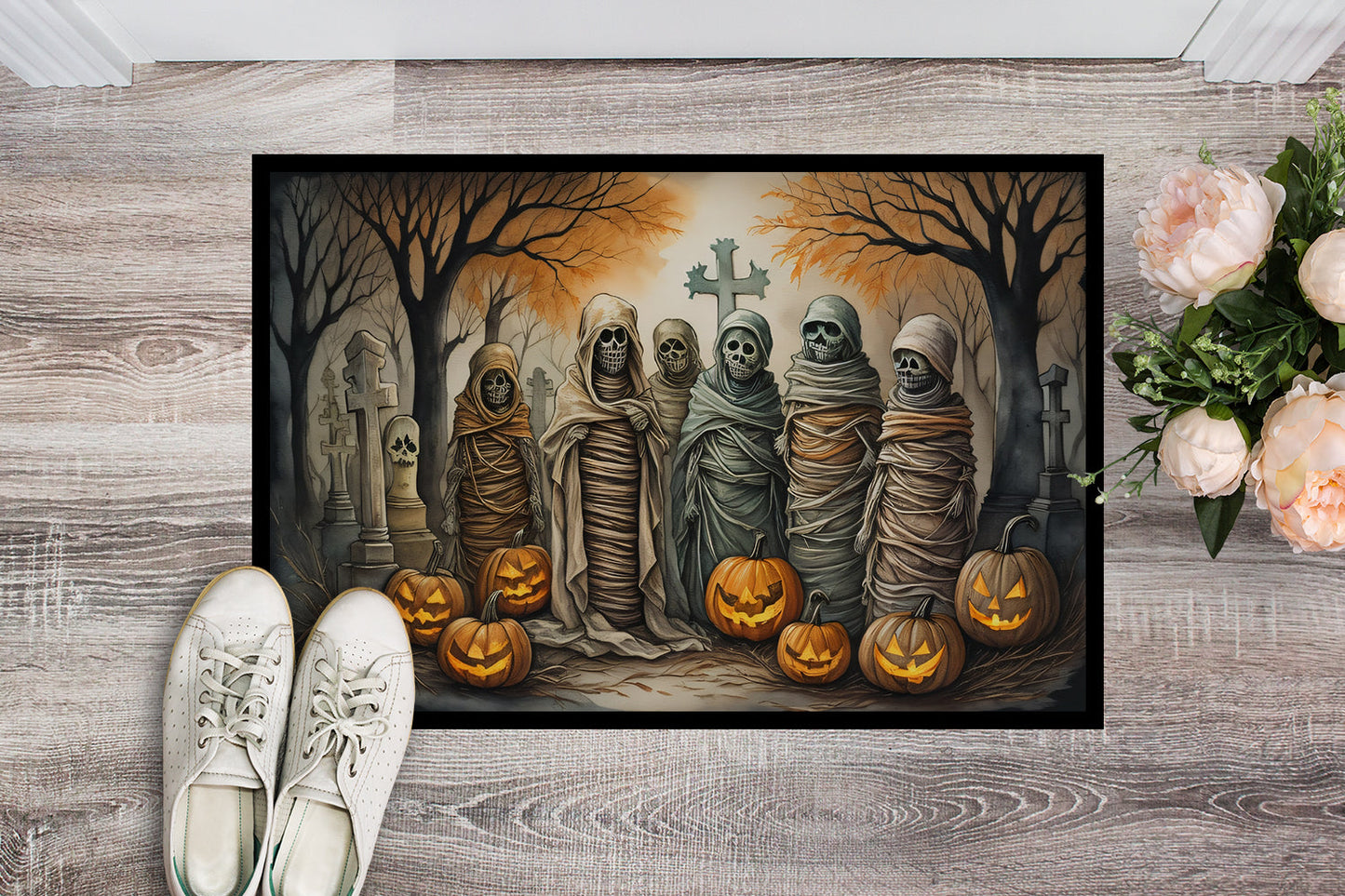 Mummies Spooky Halloween Doormat-1