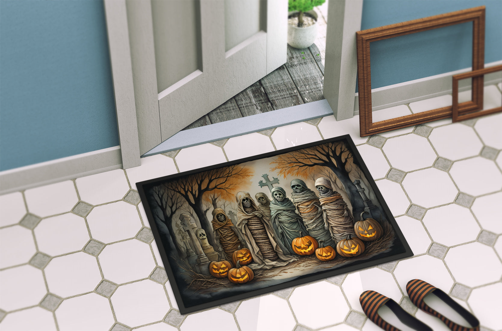 Mummies Spooky Halloween Doormat-3