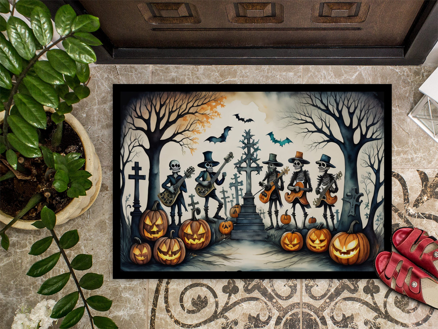 Mariachi Skeleton Band Spooky Halloween Doormat-2