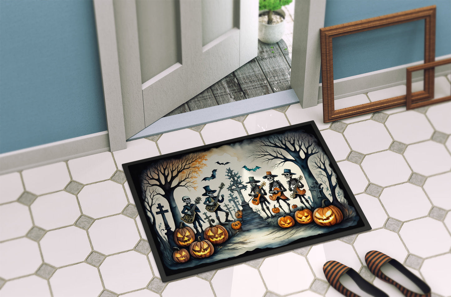 Mariachi Skeleton Band Spooky Halloween Doormat-3