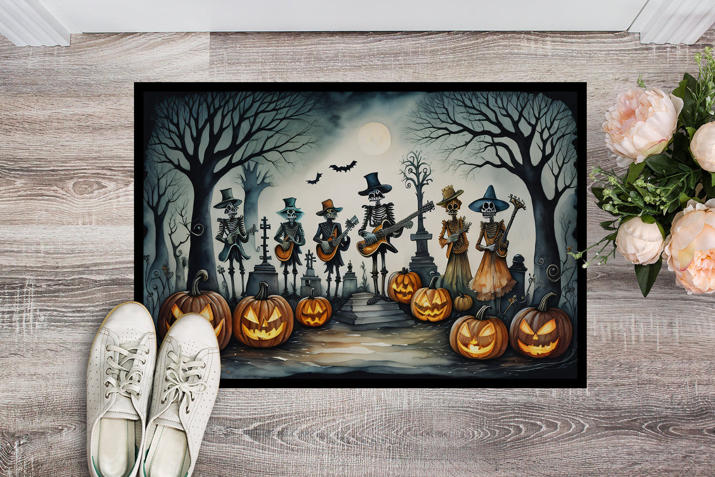 Mariachi Skeleton Band Spooky Halloween Doormat-1