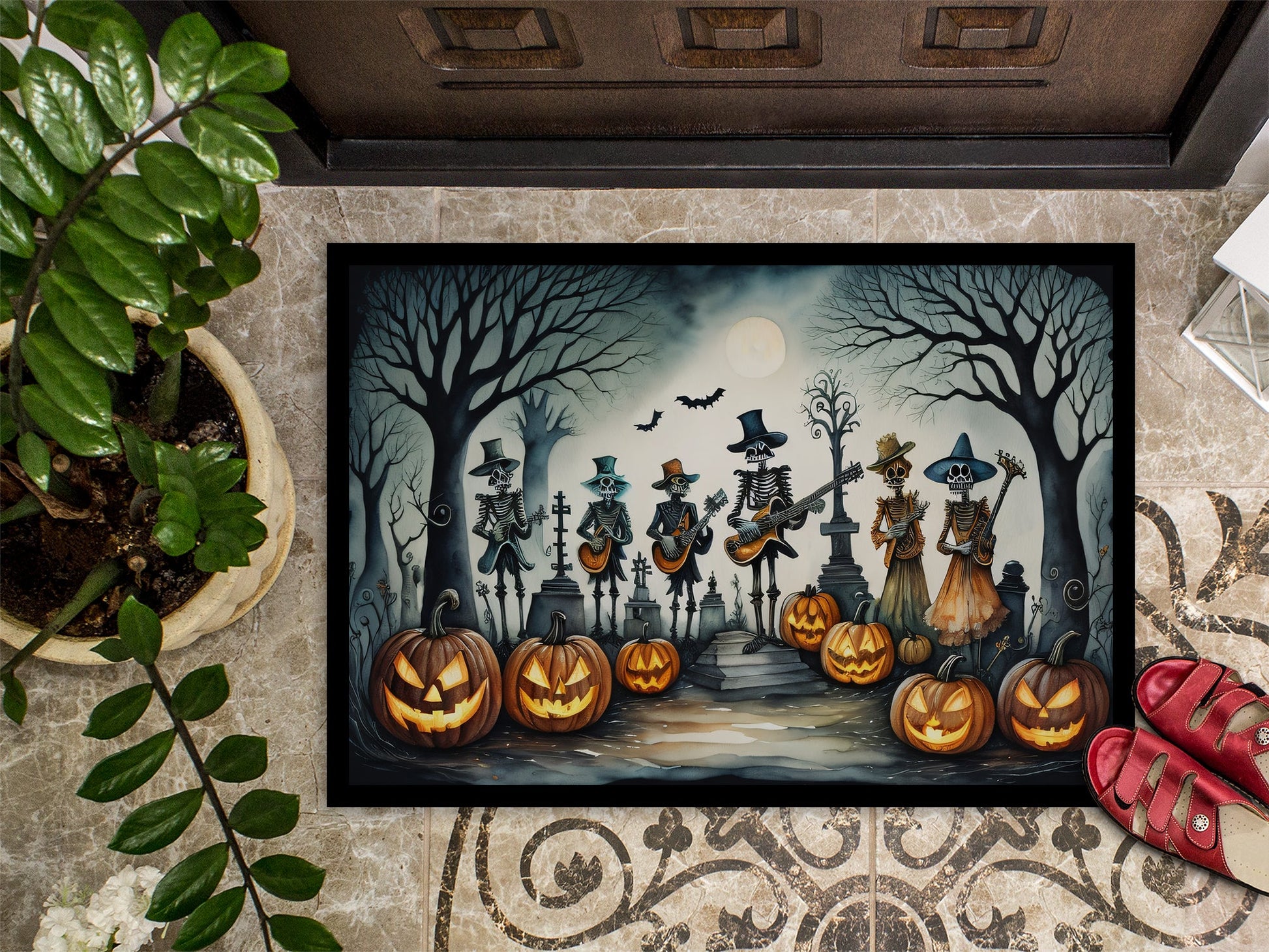 Mariachi Skeleton Band Spooky Halloween Doormat-2