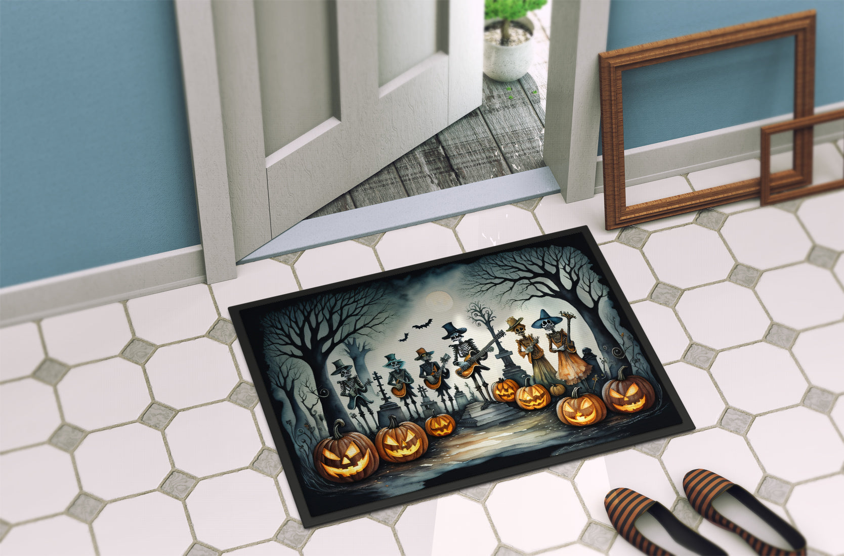 Mariachi Skeleton Band Spooky Halloween Doormat-3