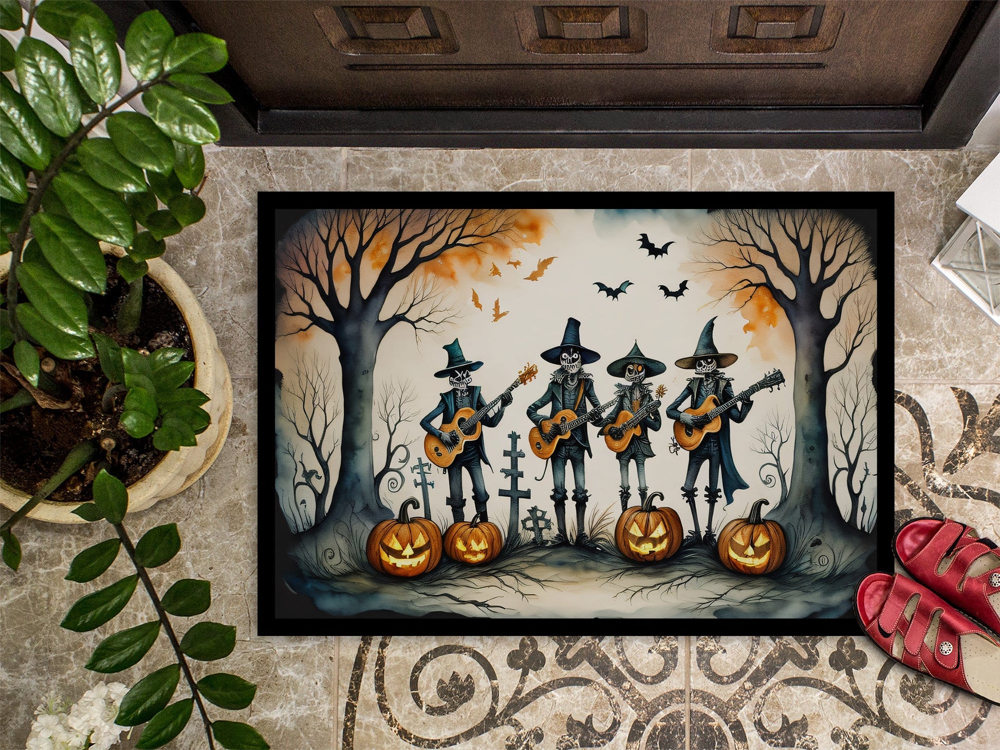 Mariachi Skeleton Band Spooky Halloween Doormat-2