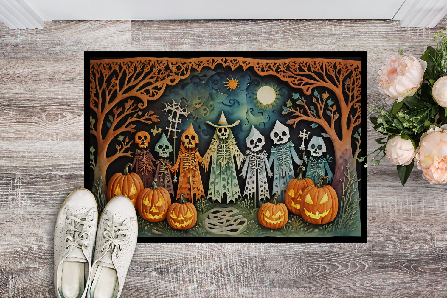 Papel Picado Skeletons Spooky Halloween Doormat-1