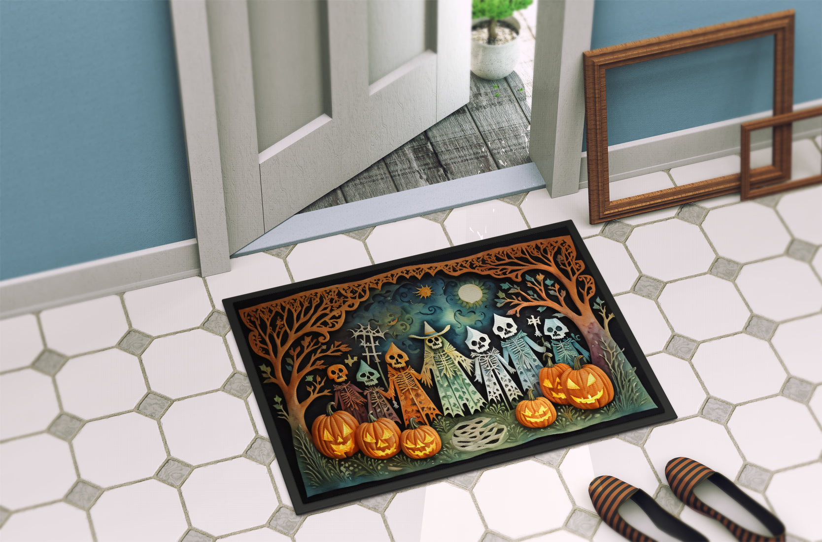 Papel Picado Skeletons Spooky Halloween Doormat-3