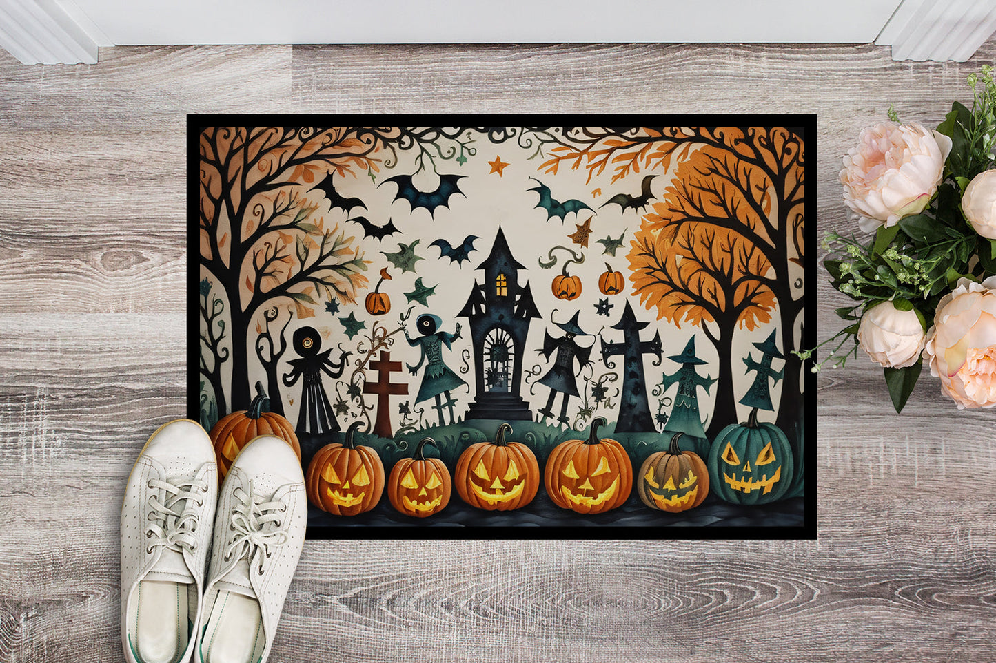 Papel Picado Skeletons Spooky Halloween Doormat-1