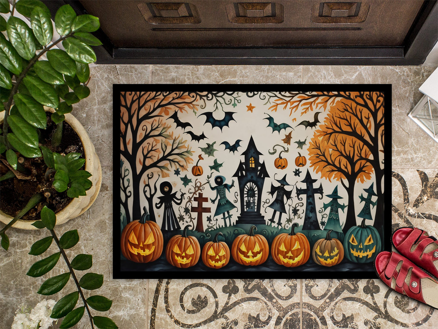 Papel Picado Skeletons Spooky Halloween Doormat-2