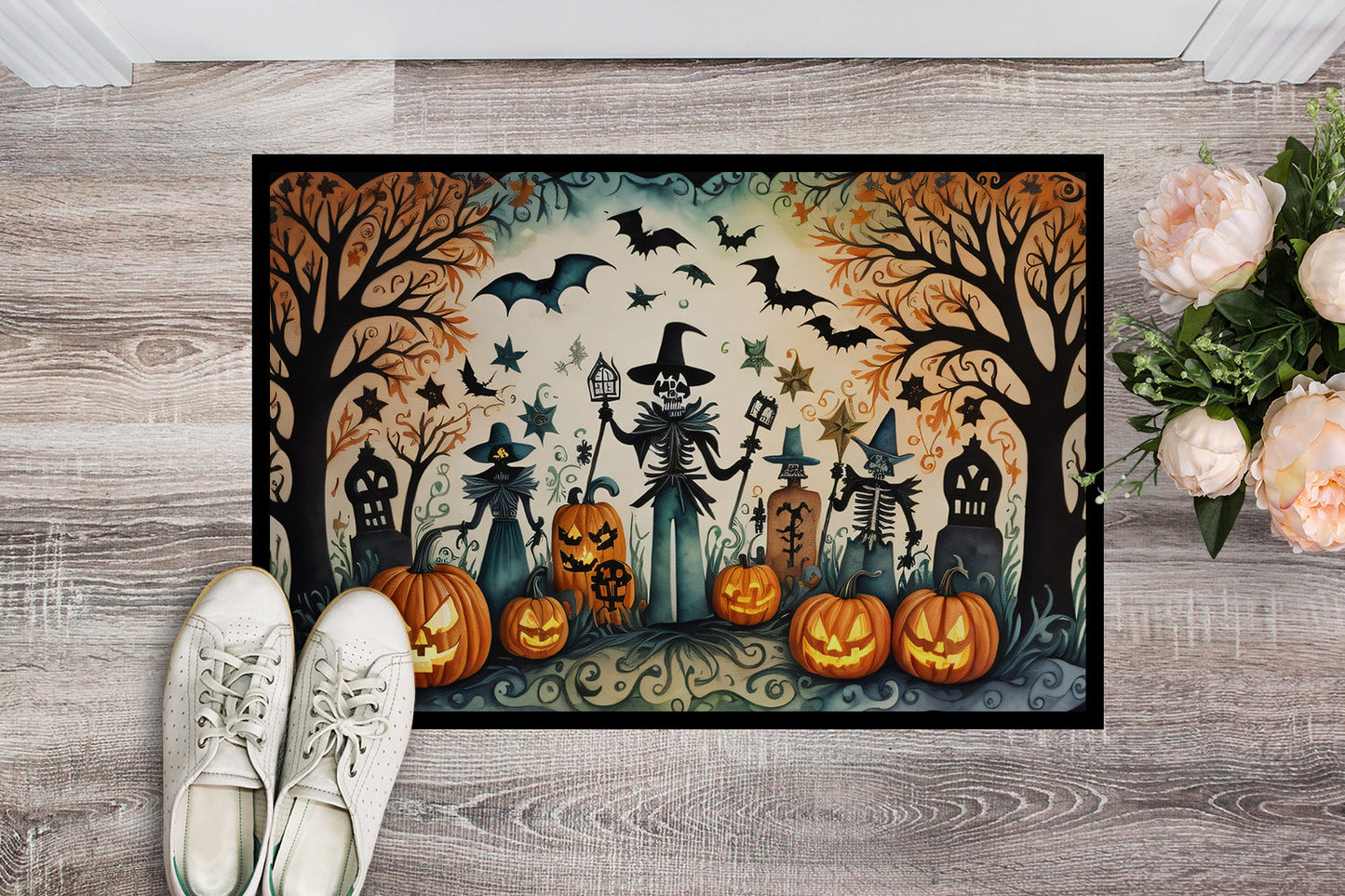 Papel Picado Skeletons Spooky Halloween Doormat-1