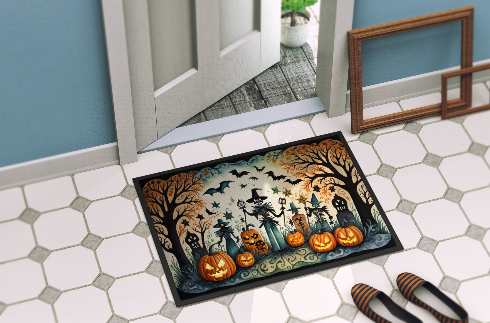 Papel Picado Skeletons Spooky Halloween Doormat-3