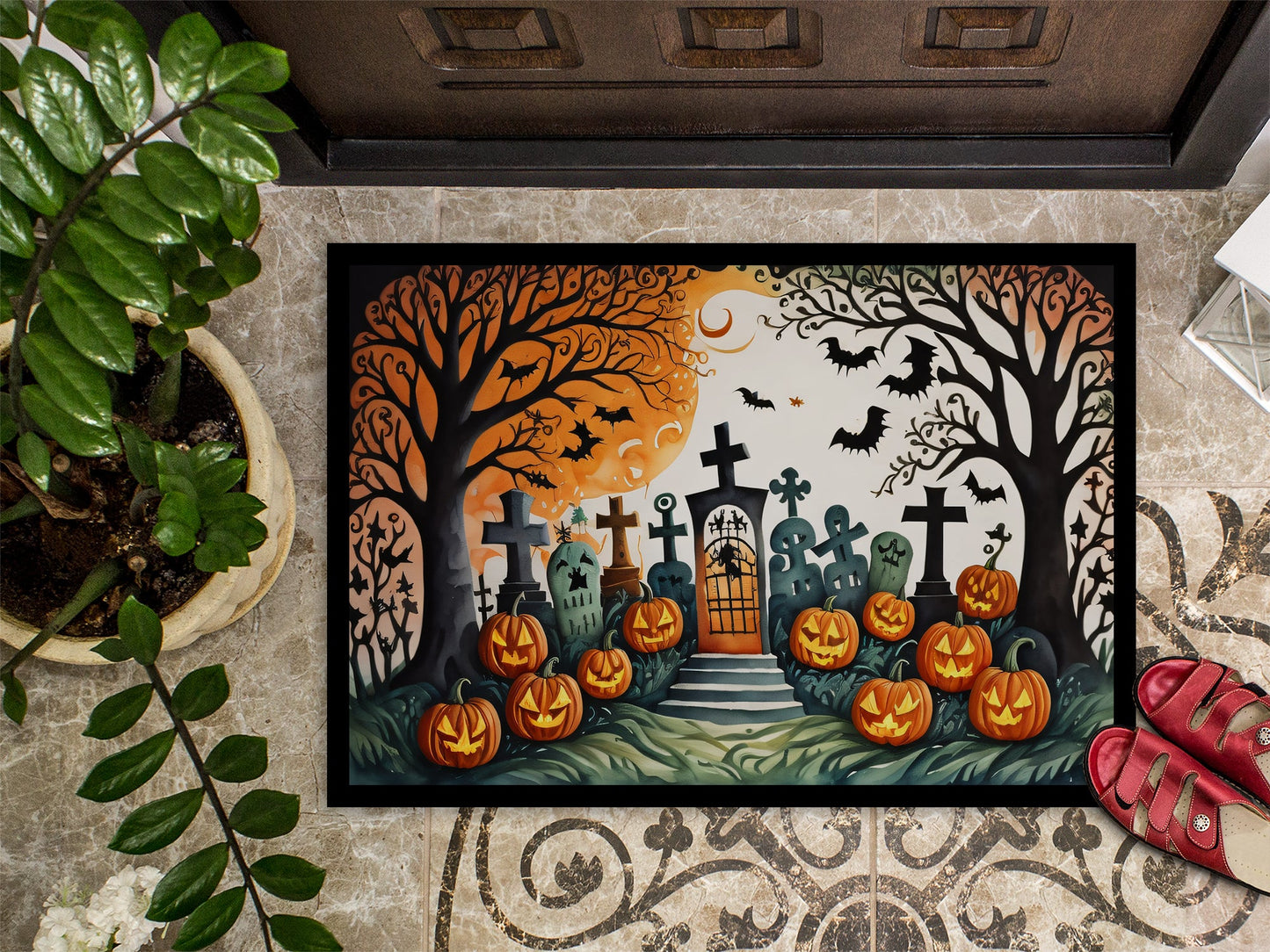 Papel Picado Skeletons Spooky Halloween Doormat-2