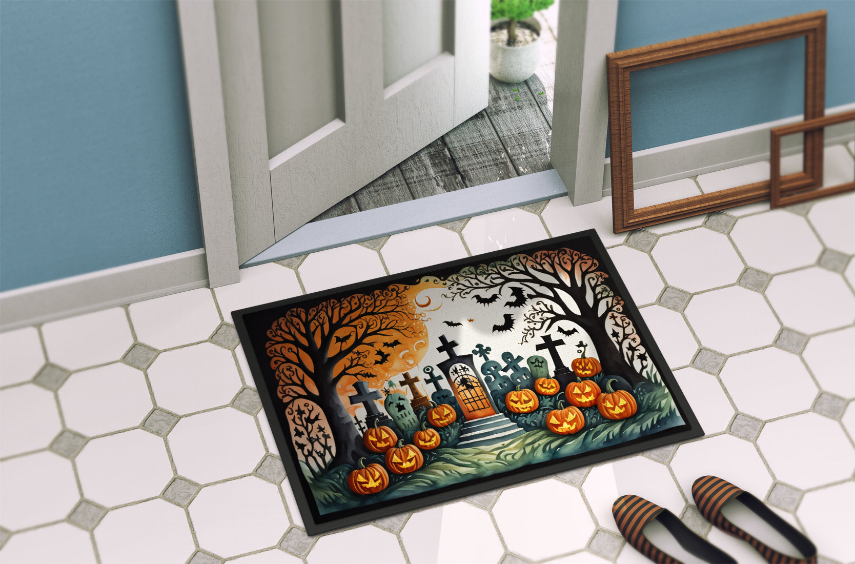 Papel Picado Skeletons Spooky Halloween Doormat-3