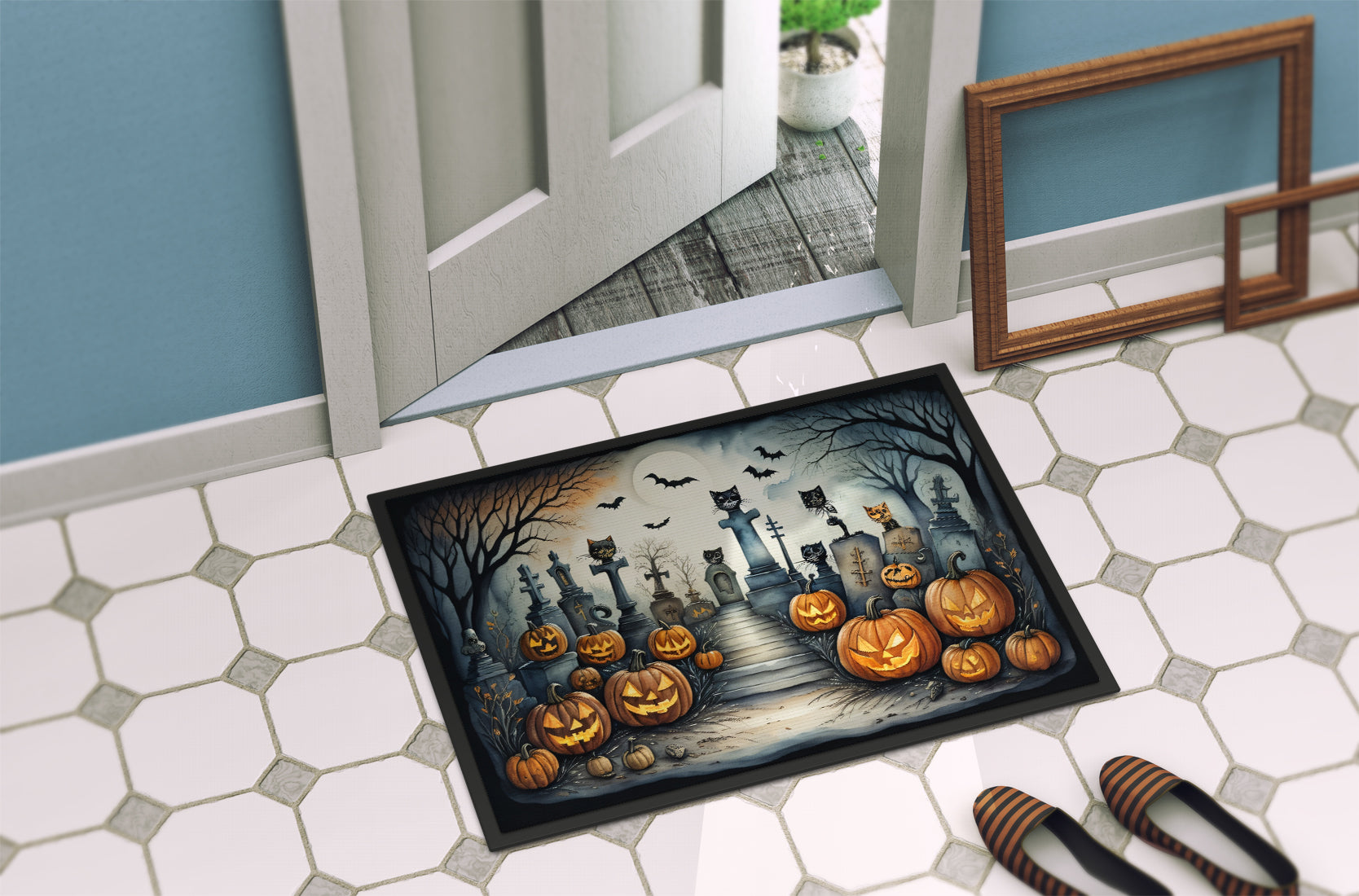 Cat Cemetery Spooky Halloween Doormat-3