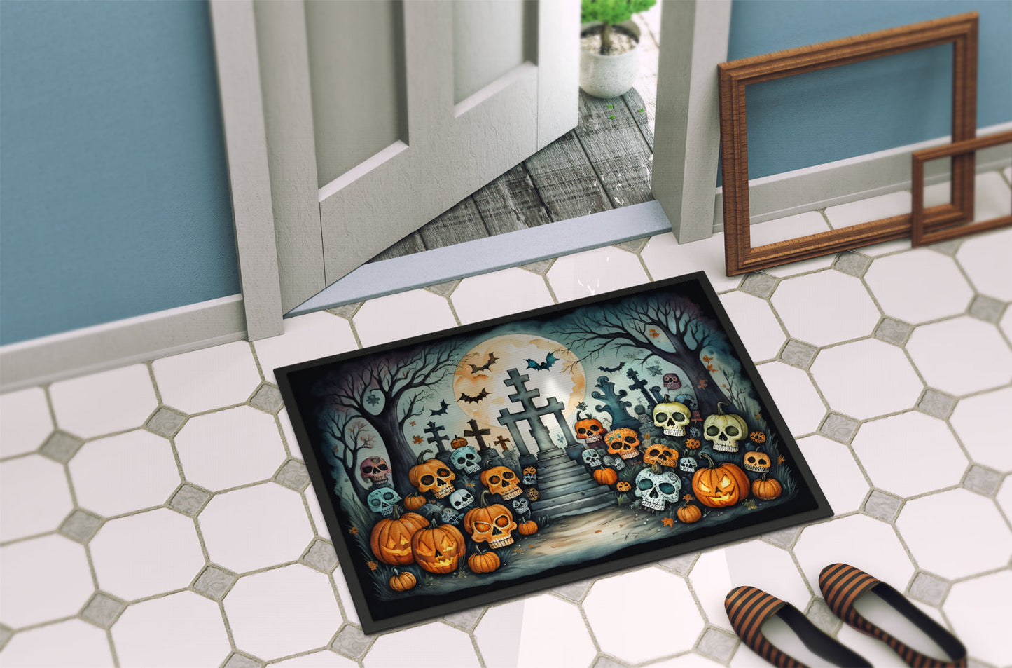 Calaveras Sugar Skulls Spooky Halloween Doormat-3