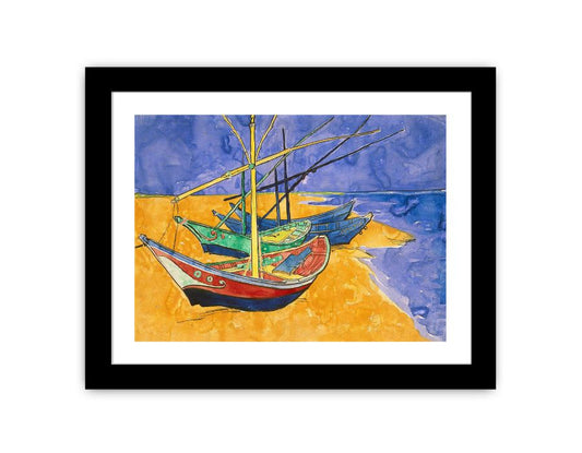 Fishing Boats By Van Gogh Framed Print Framed Print-0