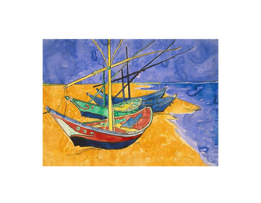 Fishing Boats By Van Gogh Framed Print Framed Print-4