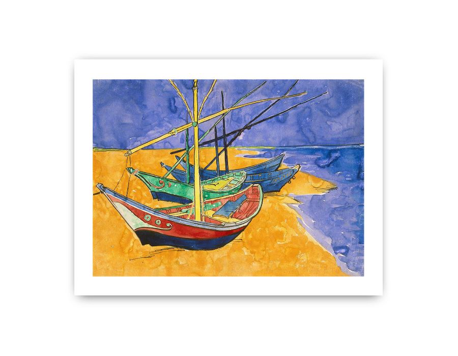 Fishing Boats By Van Gogh Framed Print Framed Print-3