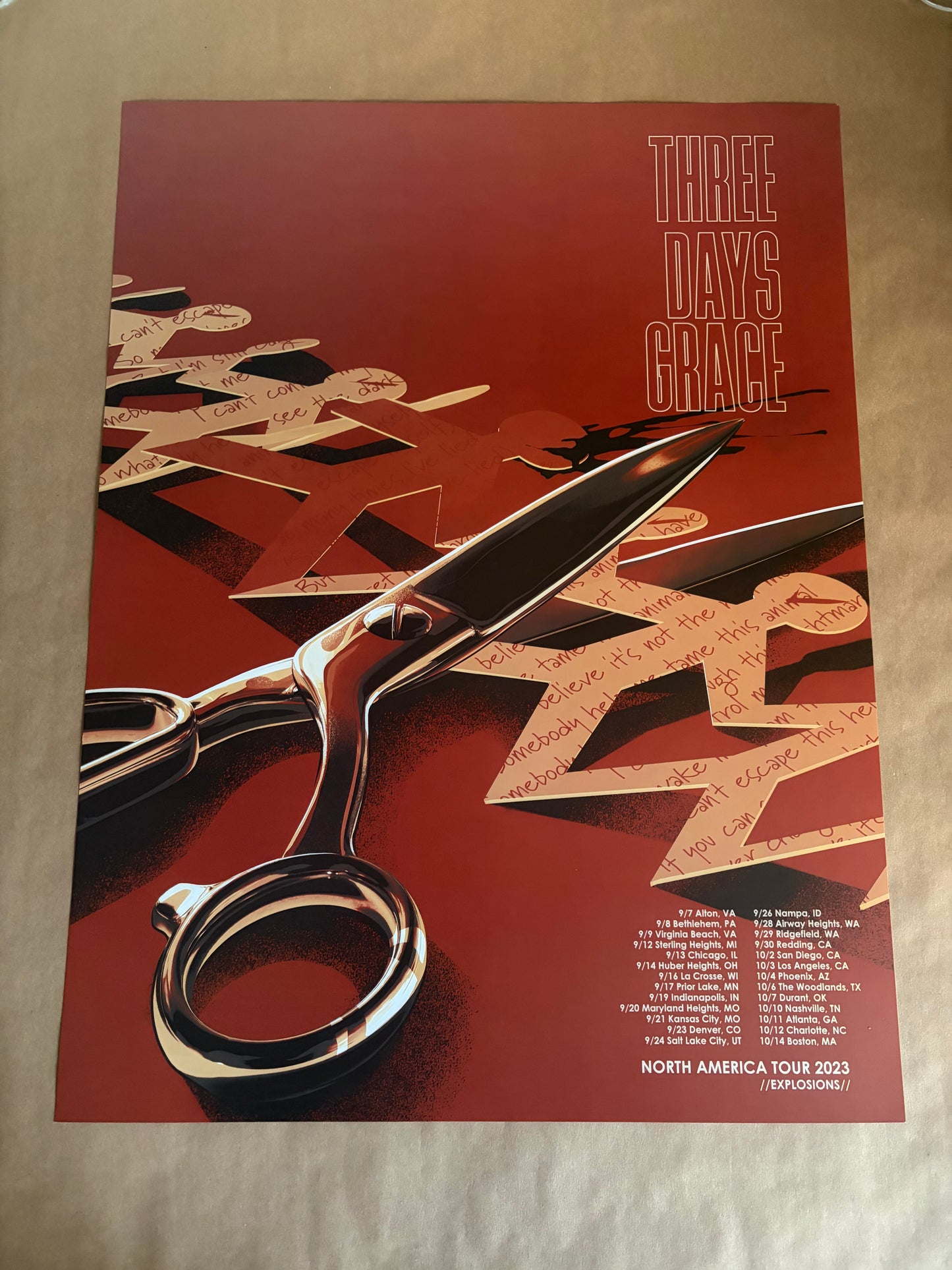 Three Days Grace Poster North American Tour 2023 - Aaron Lea