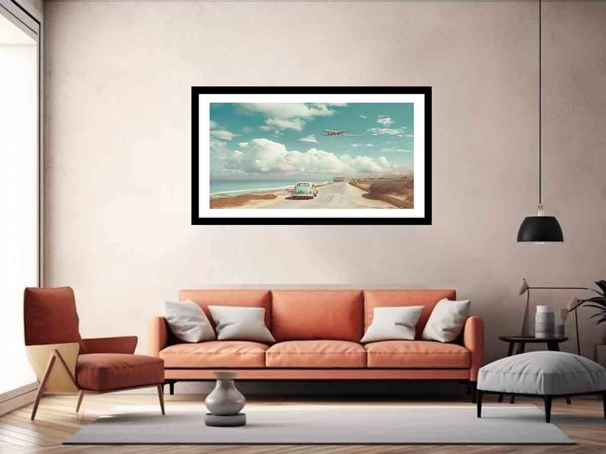 Car Beach Road Framed Print-4