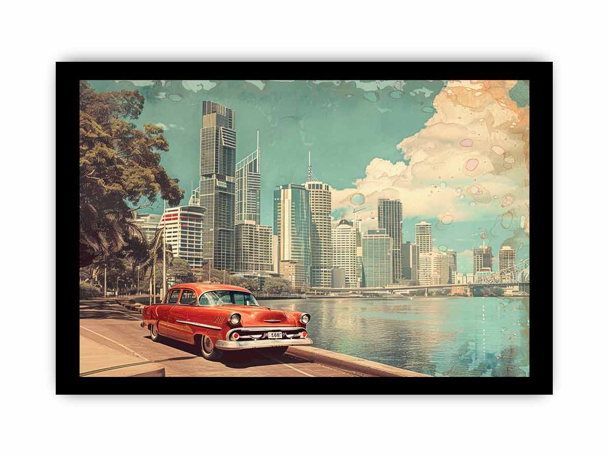 Brisbane City Vintage Framed Print-2