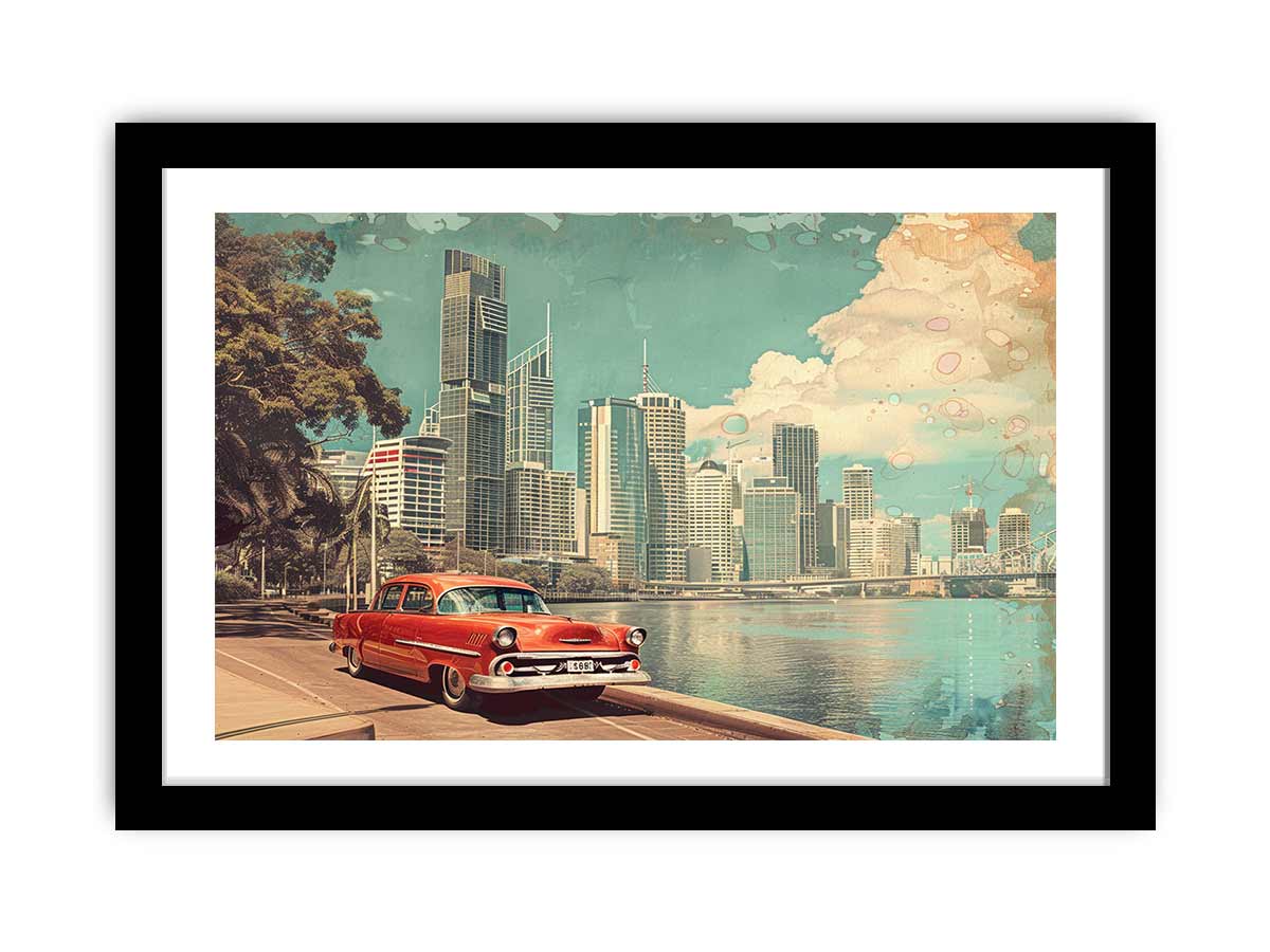 Brisbane City Vintage Framed Print-0