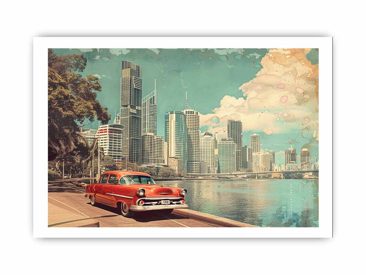 Brisbane City Vintage Framed Print-3