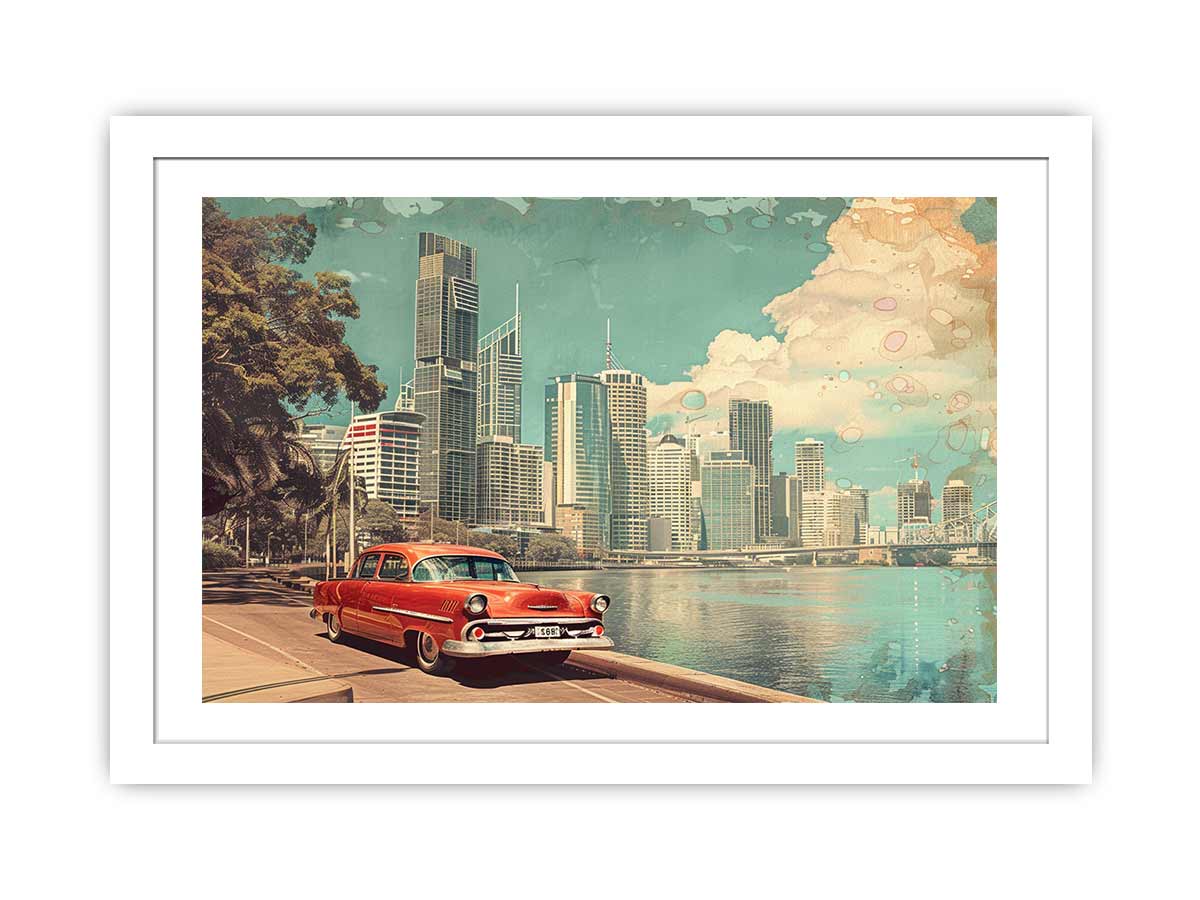 Brisbane City Vintage Framed Print-1