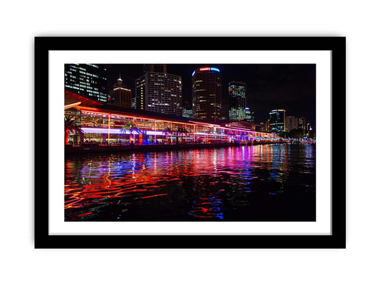 Darling Harbour Sydney Night Framed Print-0