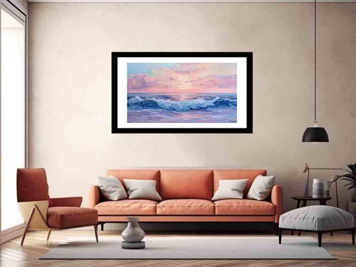 Pink Sunrise Sea Framed Print-4