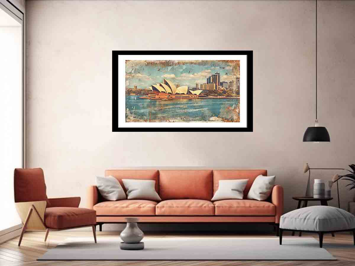 Sydney City Vintage Framed Print-4