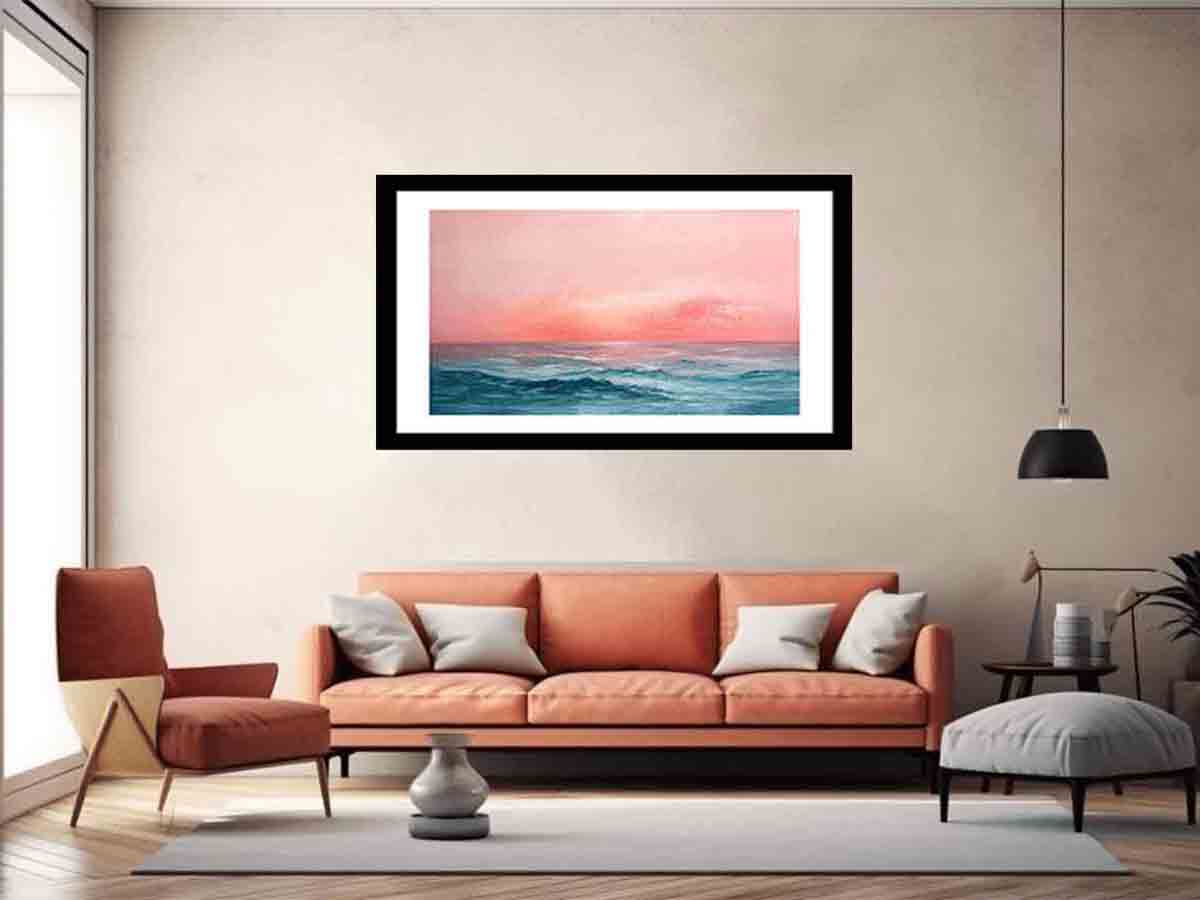 Pink Sunrise Sea- Framed Print-4